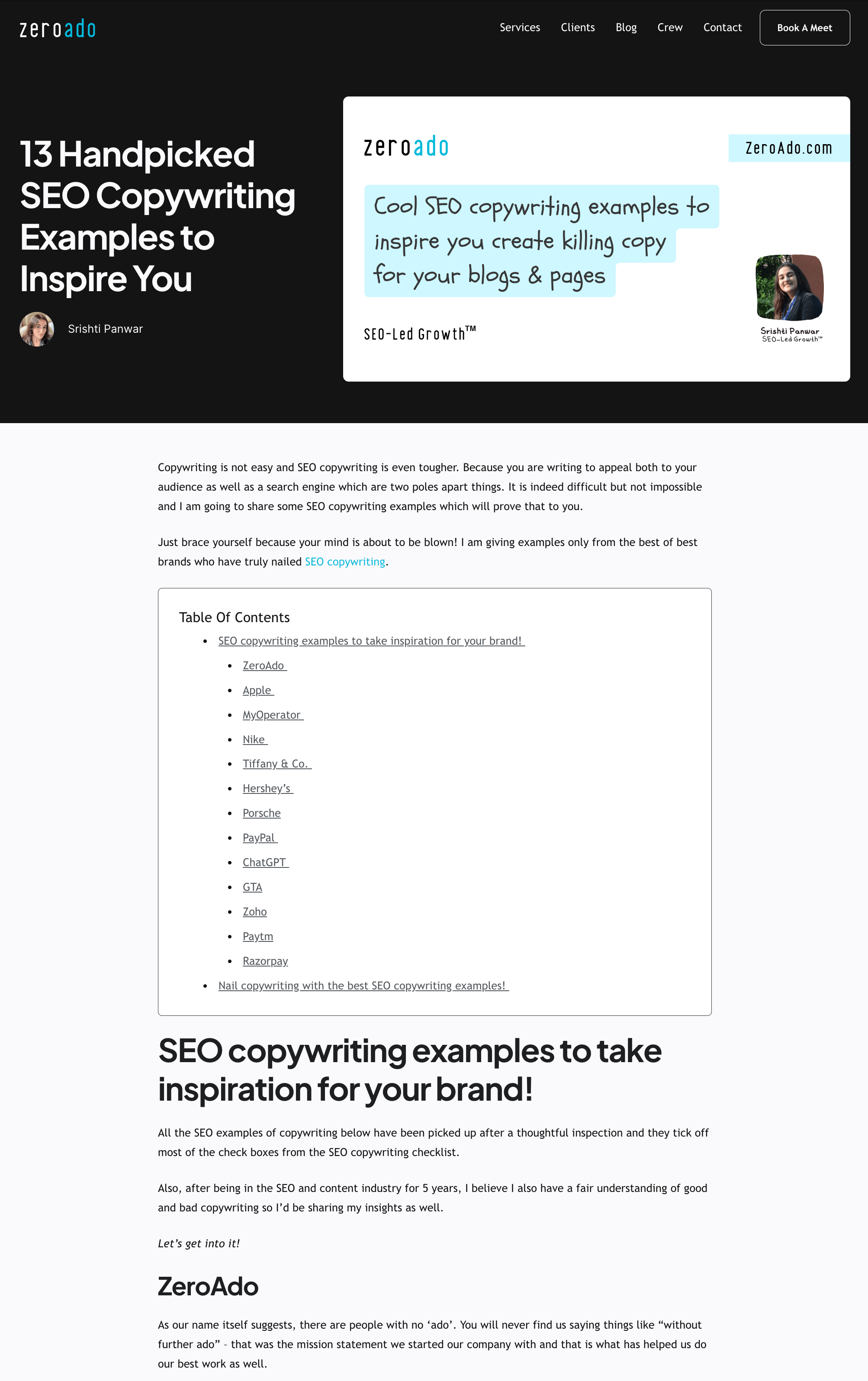 SEO copywriting examples - SEO Article for ZeroAdo - By ZeroAdo