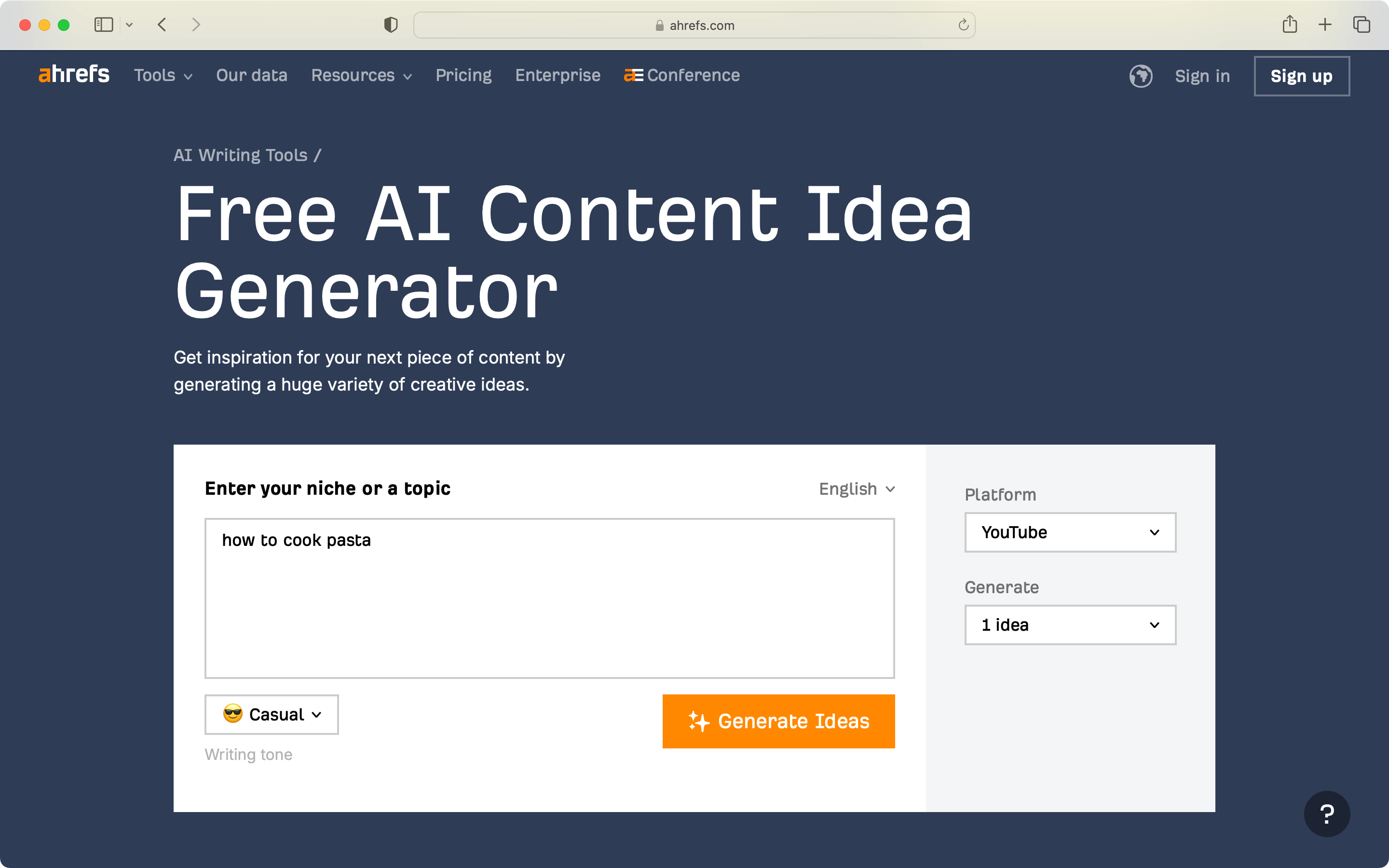 Use Ahrefs’s AI content idea generator to get new SEO content ideas. 