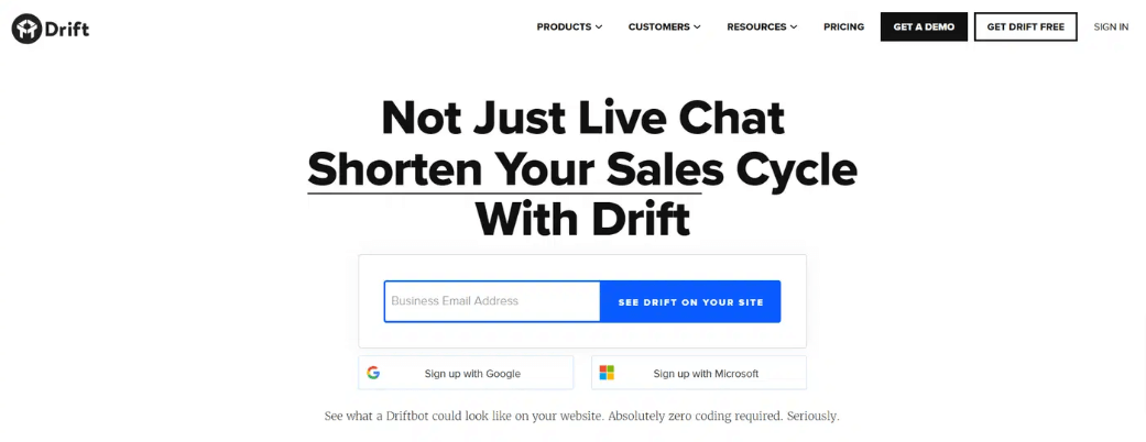 Drift SaaS marketing platform.