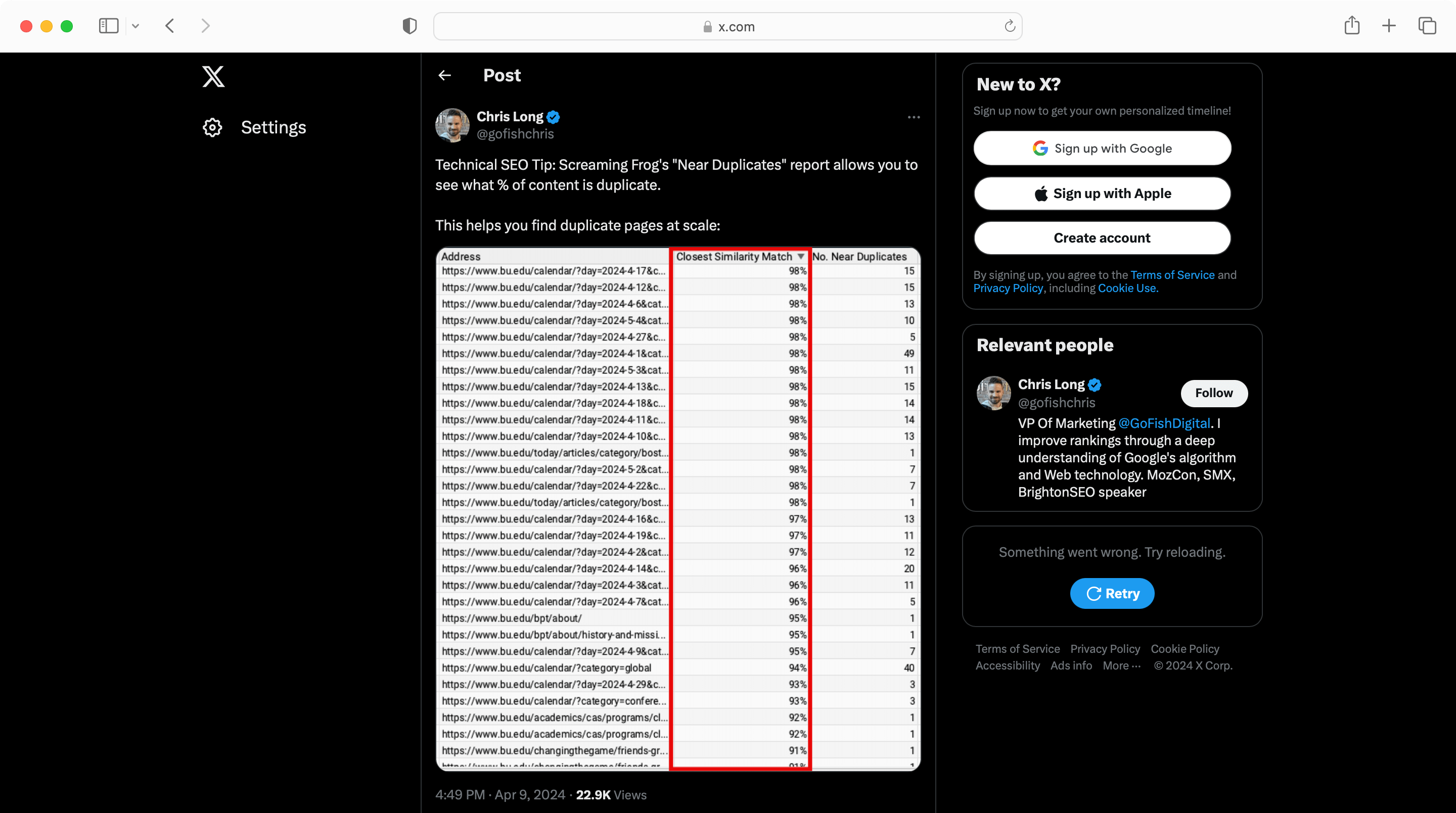 Find duplicate content easily with Screaming Frog. 