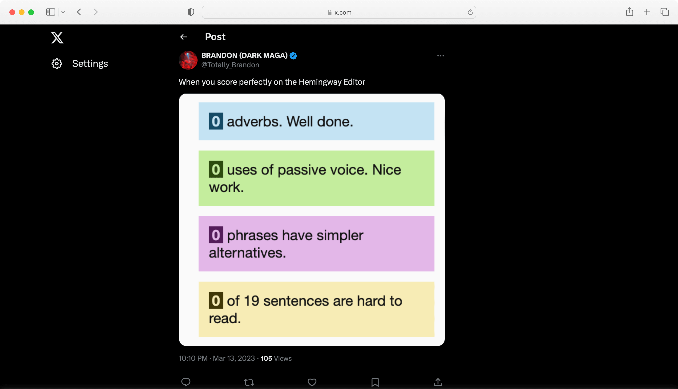 Hemingway, a content writing tool, is loved by X users.