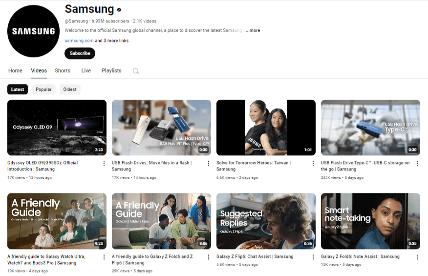 Samsung uses clean and stylish images for their thumbnails.