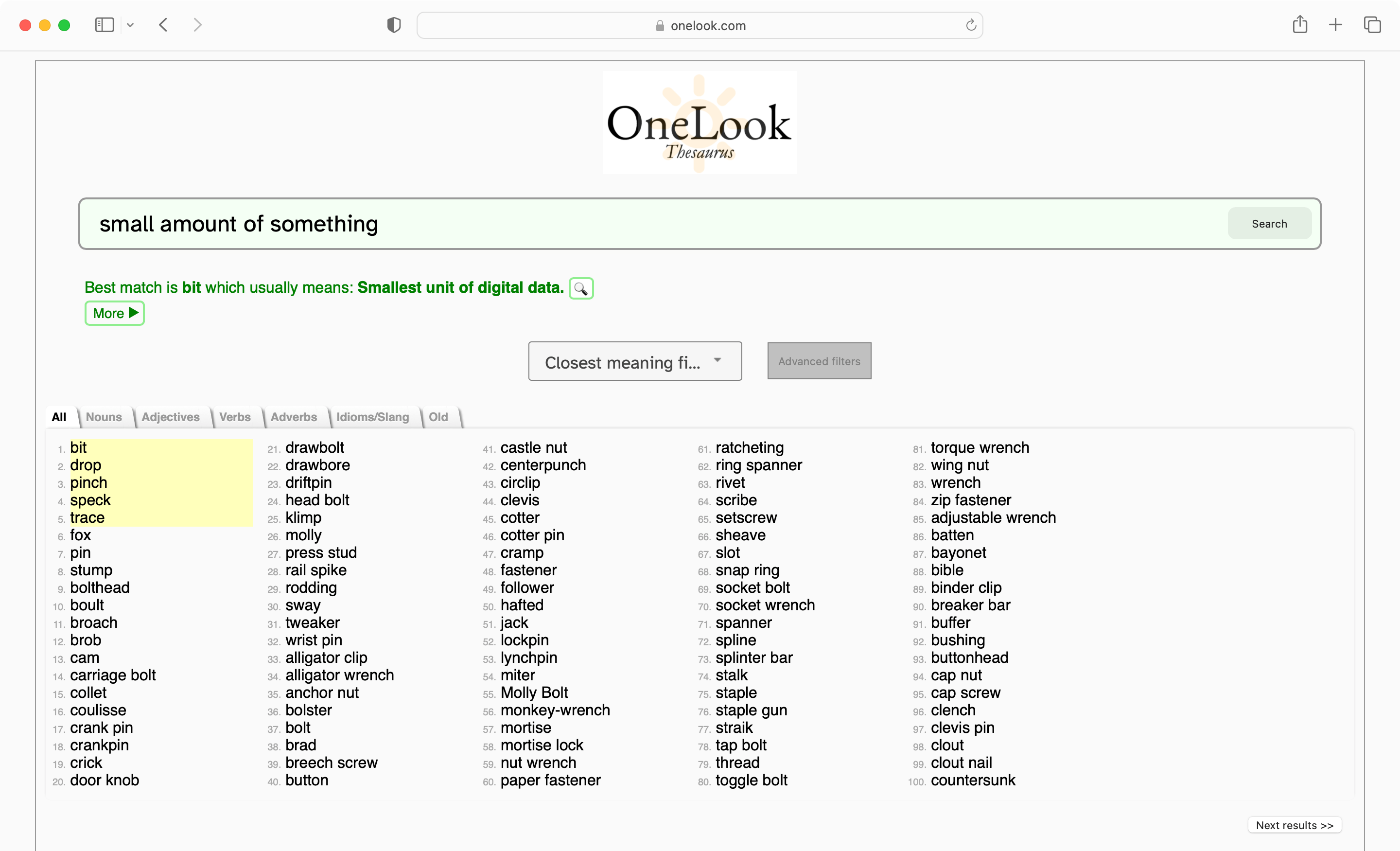 One of the best content writing tools - One Look Thesaurus