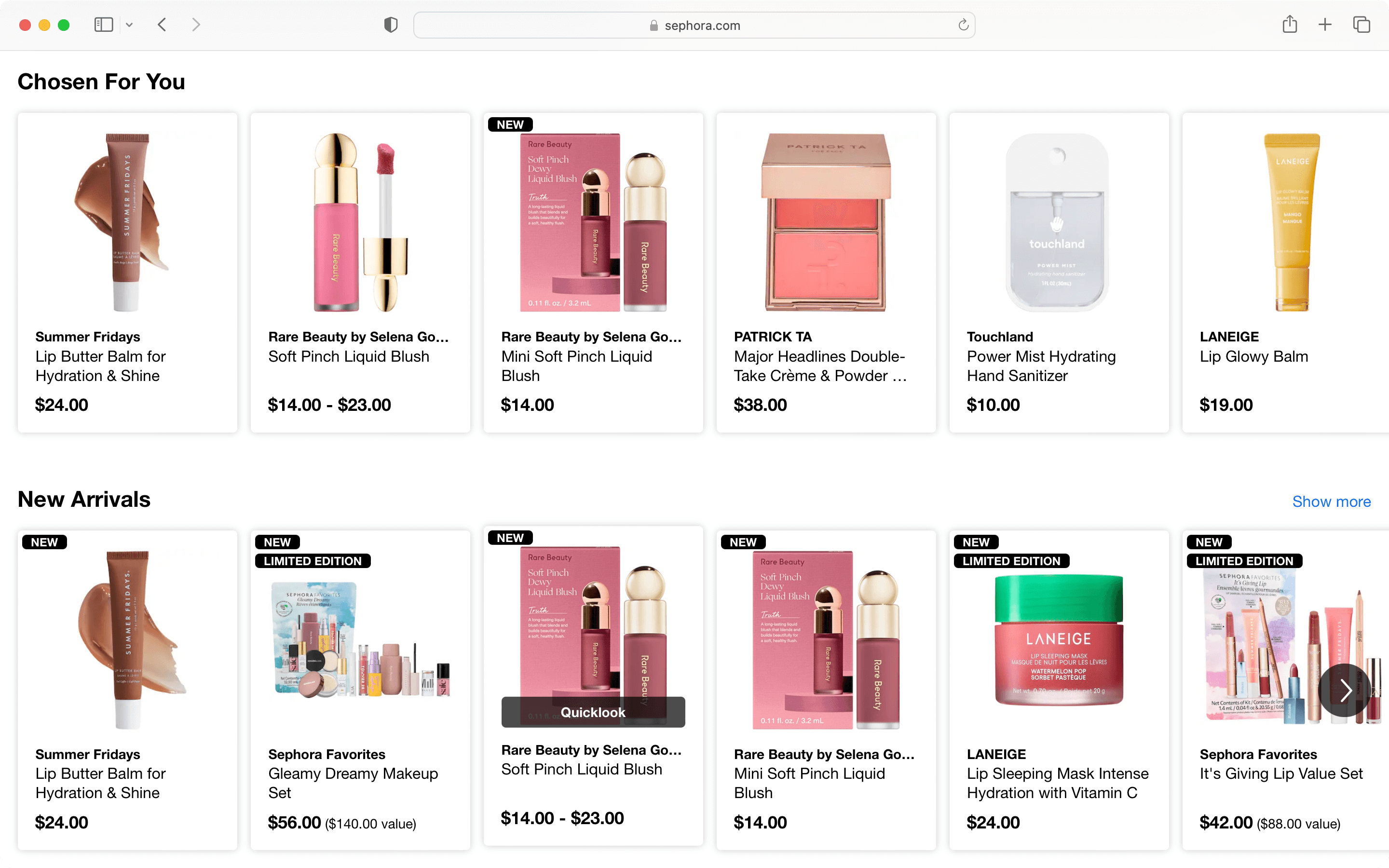 Sephora’s website is an SEO example of good website experience. 