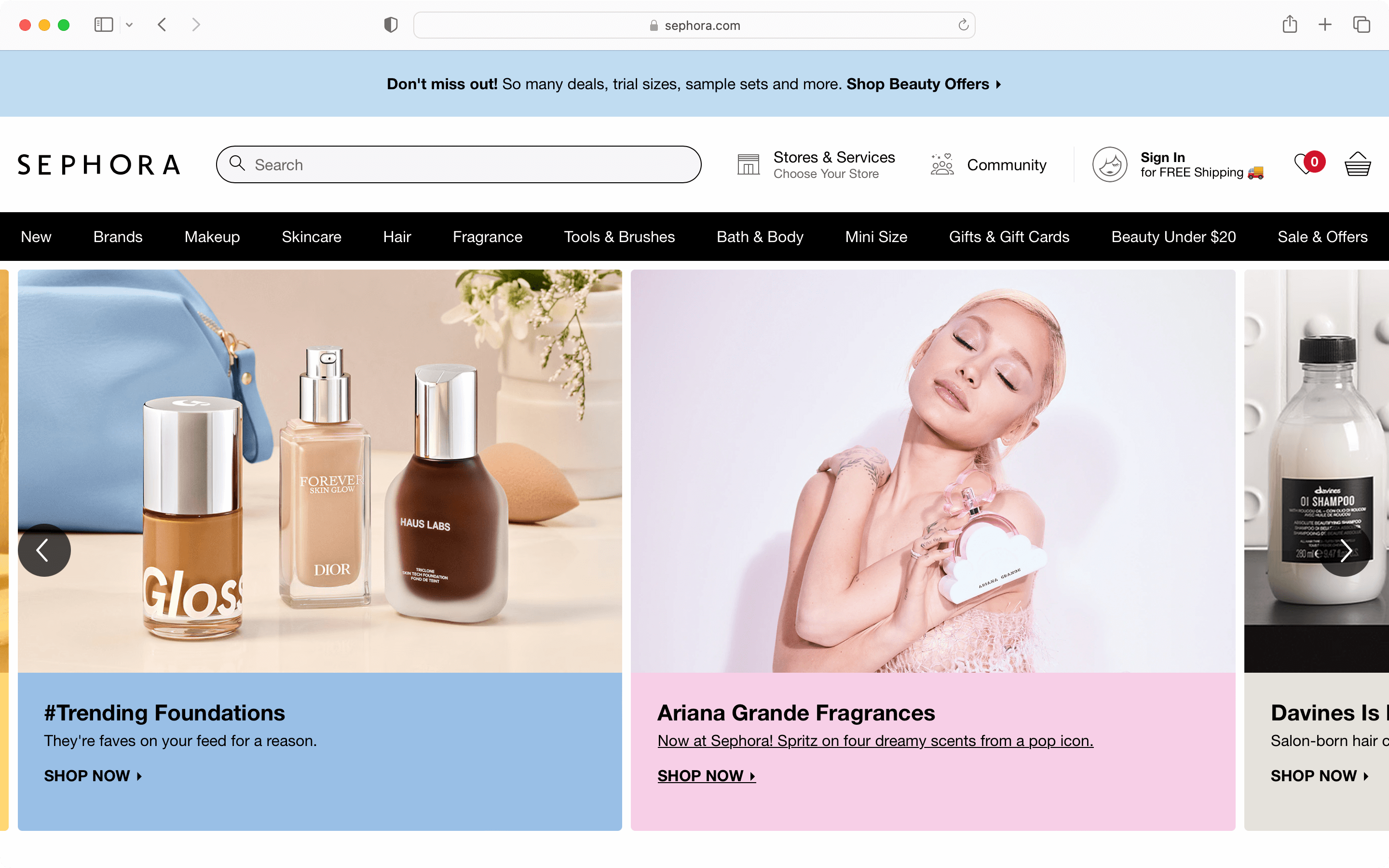 SEO examples for website UX from Sephora. 