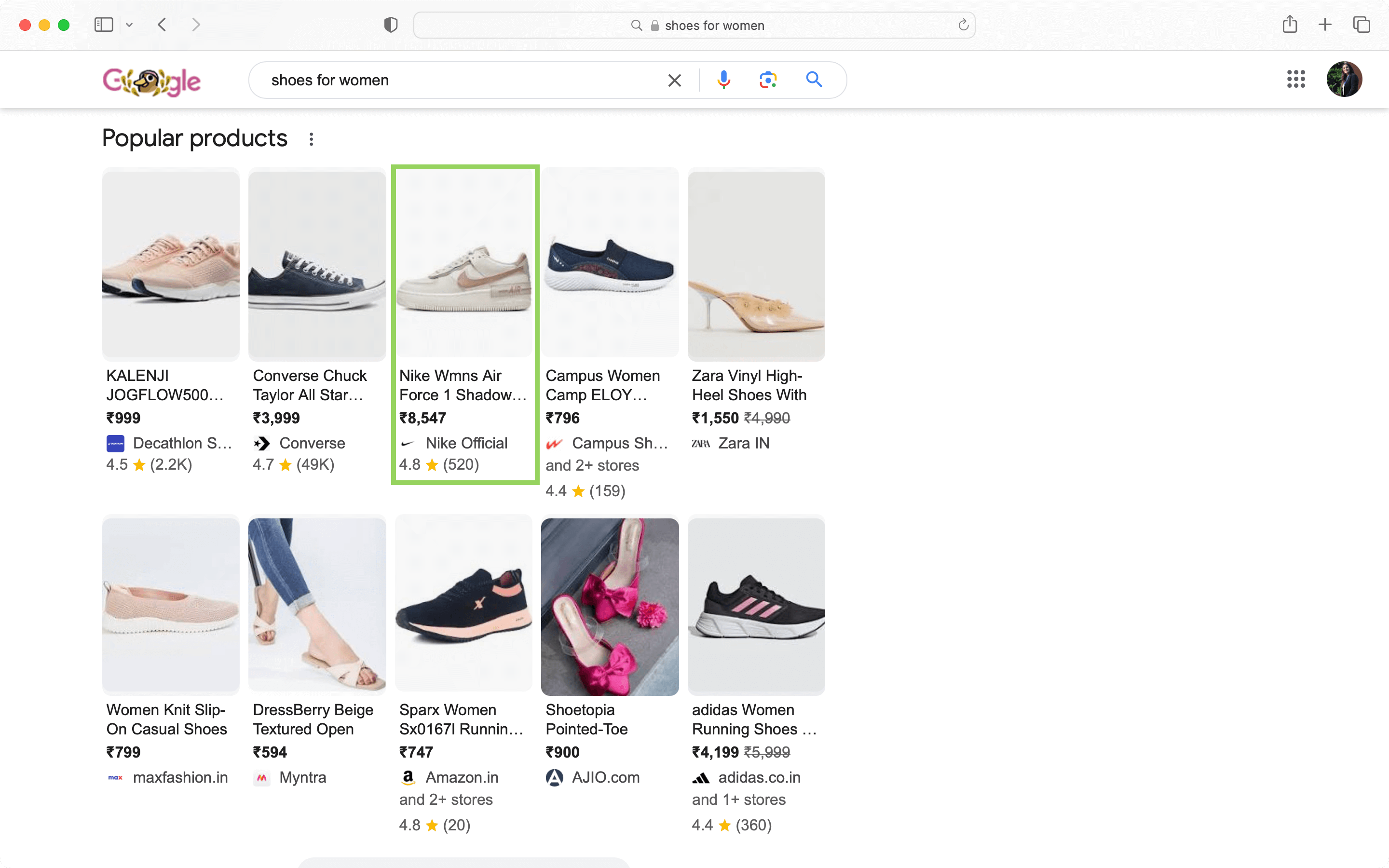 SEO examples from Nike to rank in search results for products. 