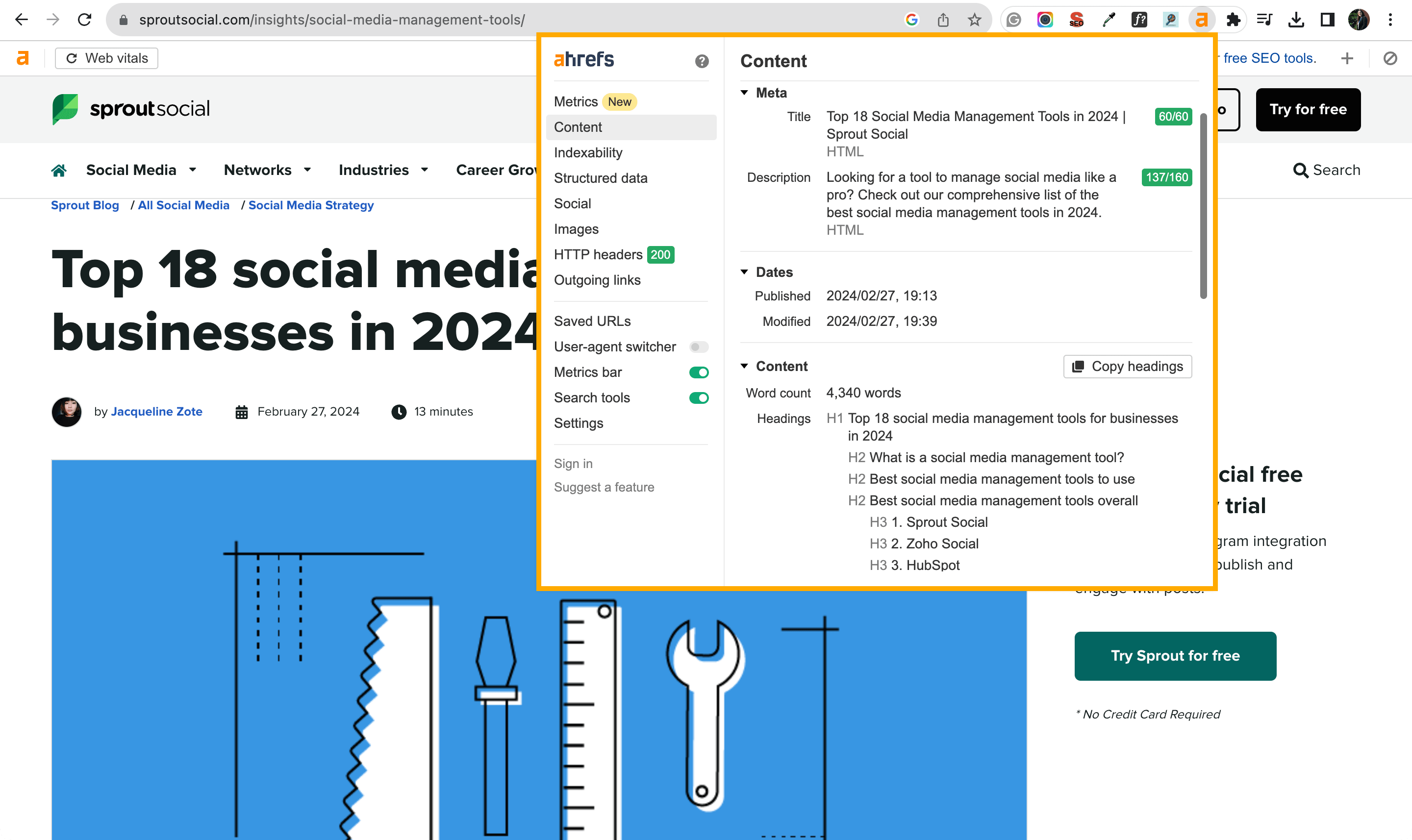 Ahrefs Toolbar Extension is a one-click SaaS SEO tool.