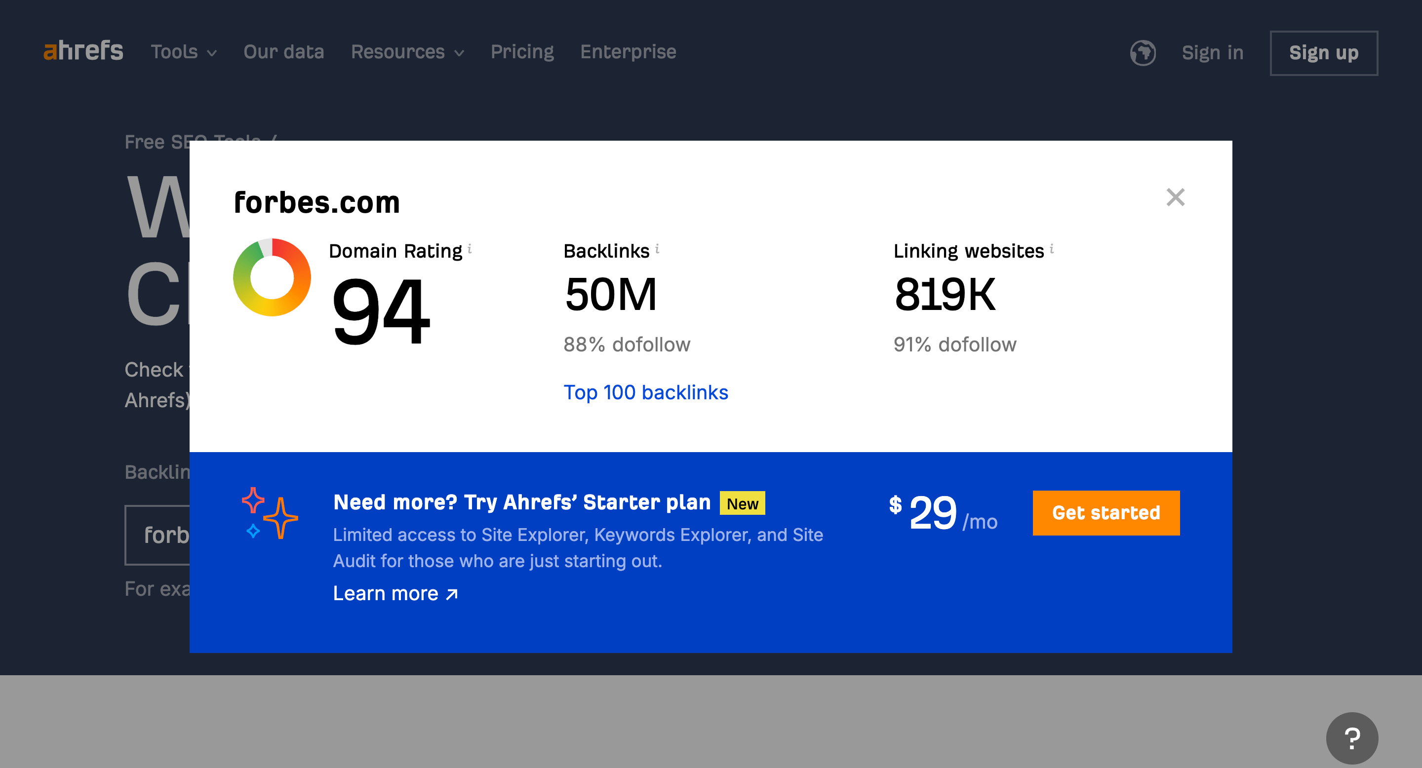 Domain Rating metric by Ahrefs to build high authority backlinks. 
