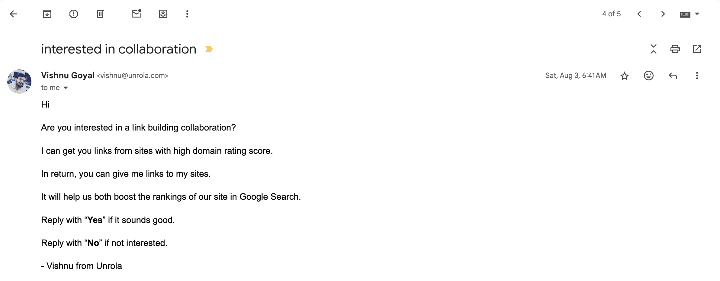 Example of a pitch to get backlinks from outreach. 