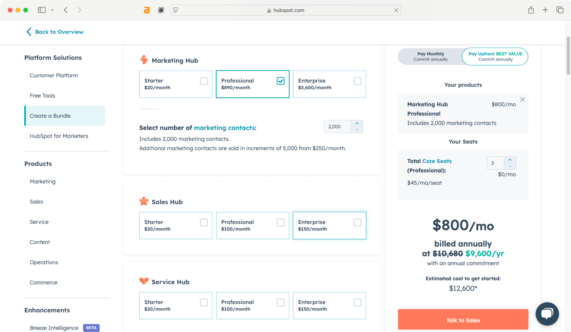 Hubspot - sales funnel for SaaS.