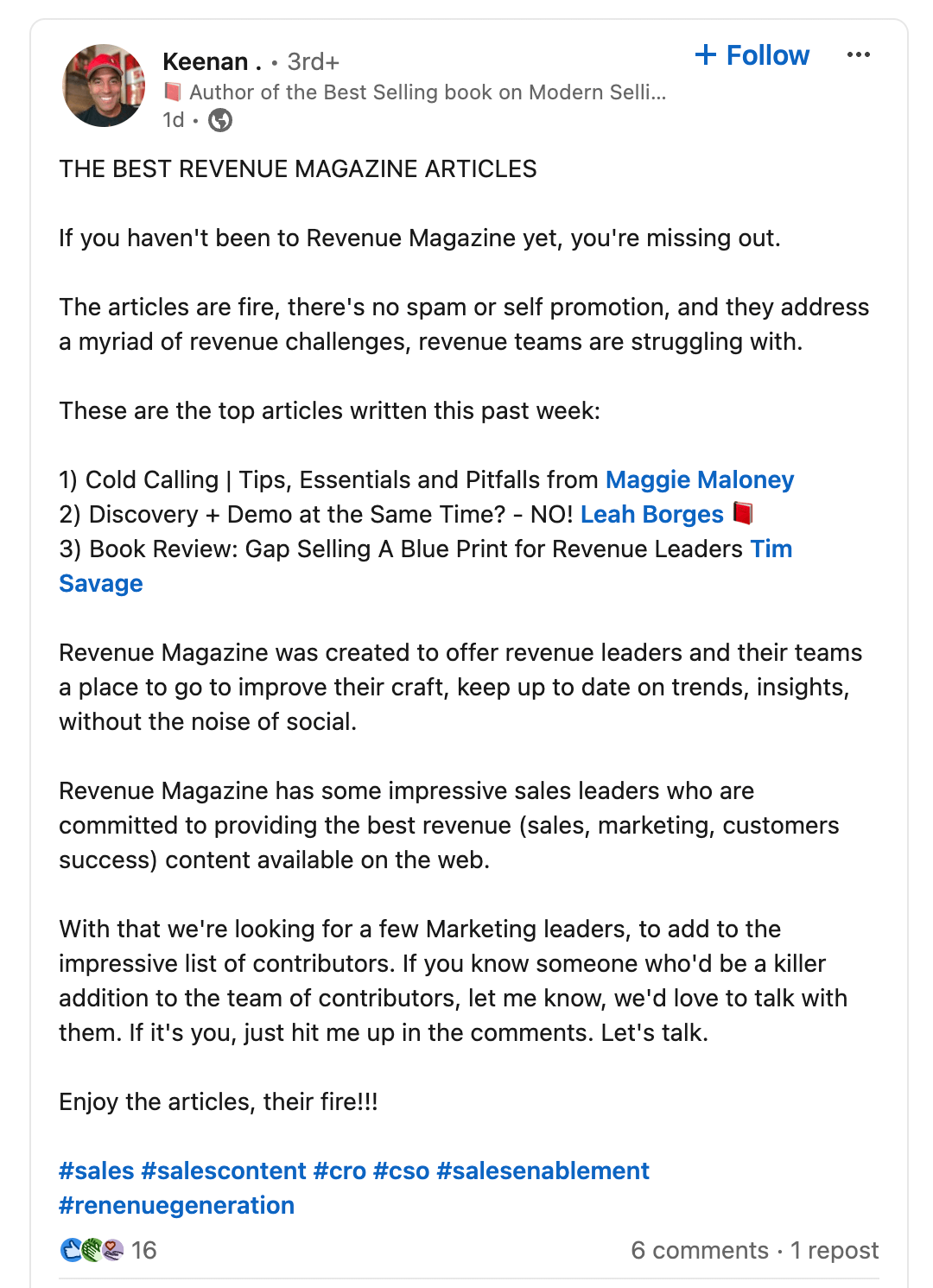 Influencer Keenan promoting a magazine. 