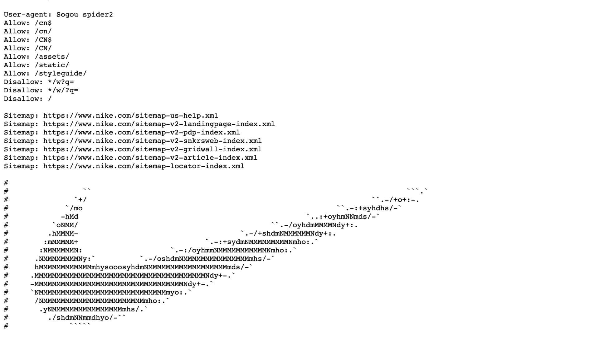 Nike’s robots.txt file.