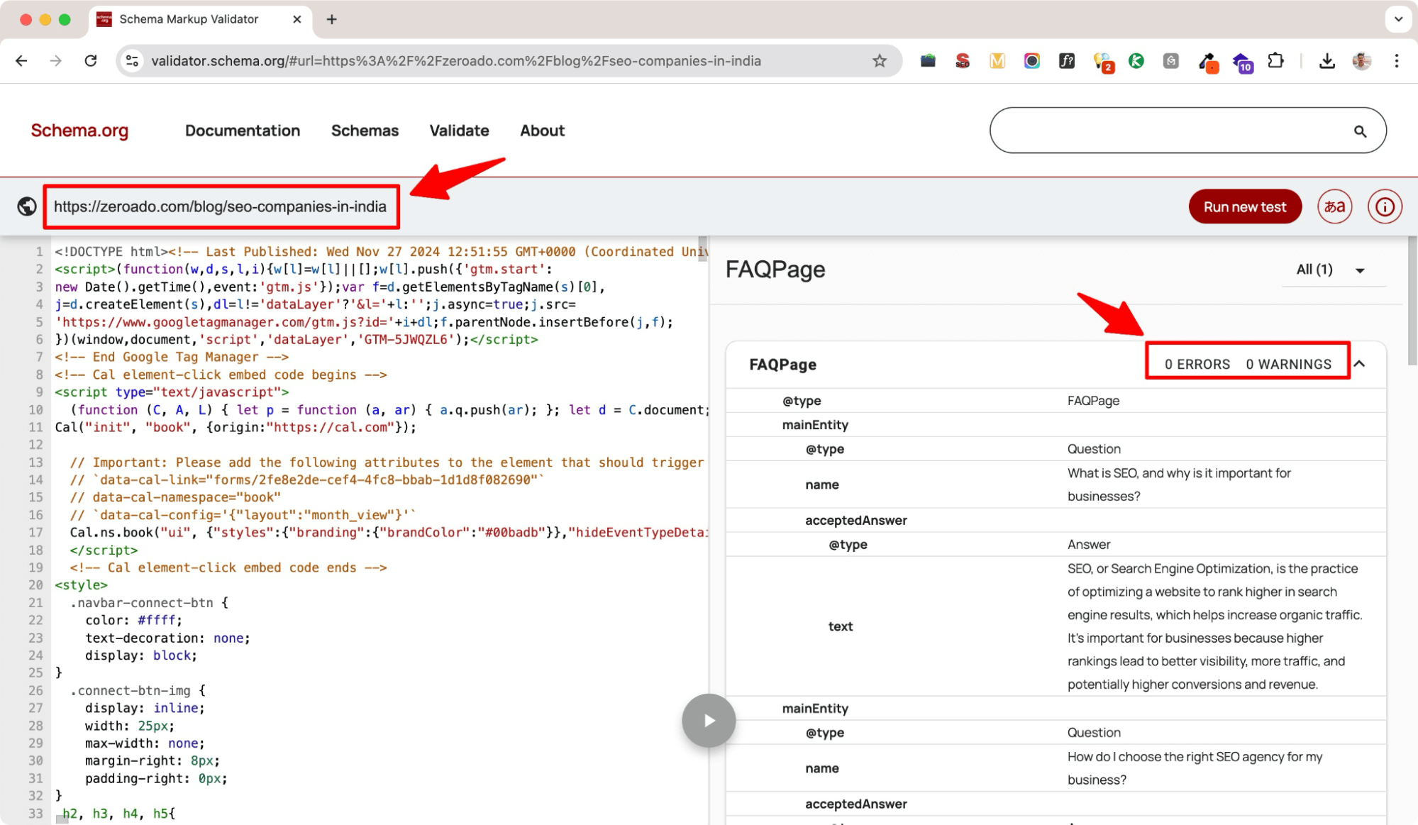 Schema markup example from ZeroAdo SEO companies in India blog.