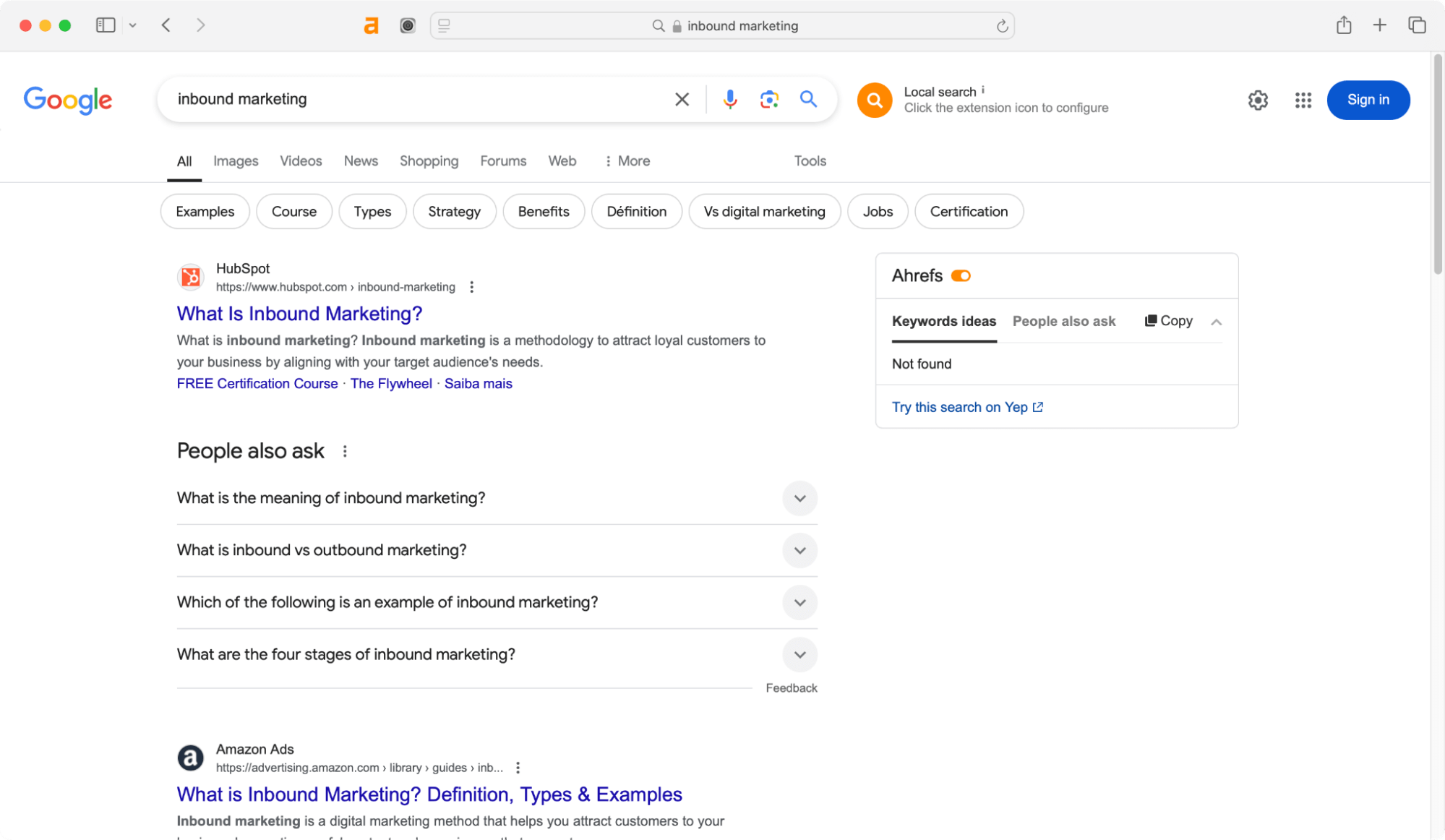 Searching in Google with a query of inbound marketing - SaaS SEO.