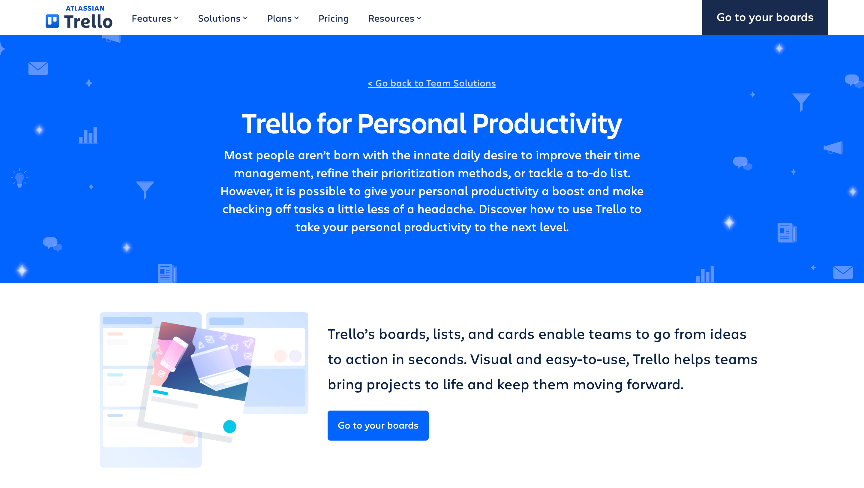 A personalized SaaS marketing landing page by Trello.