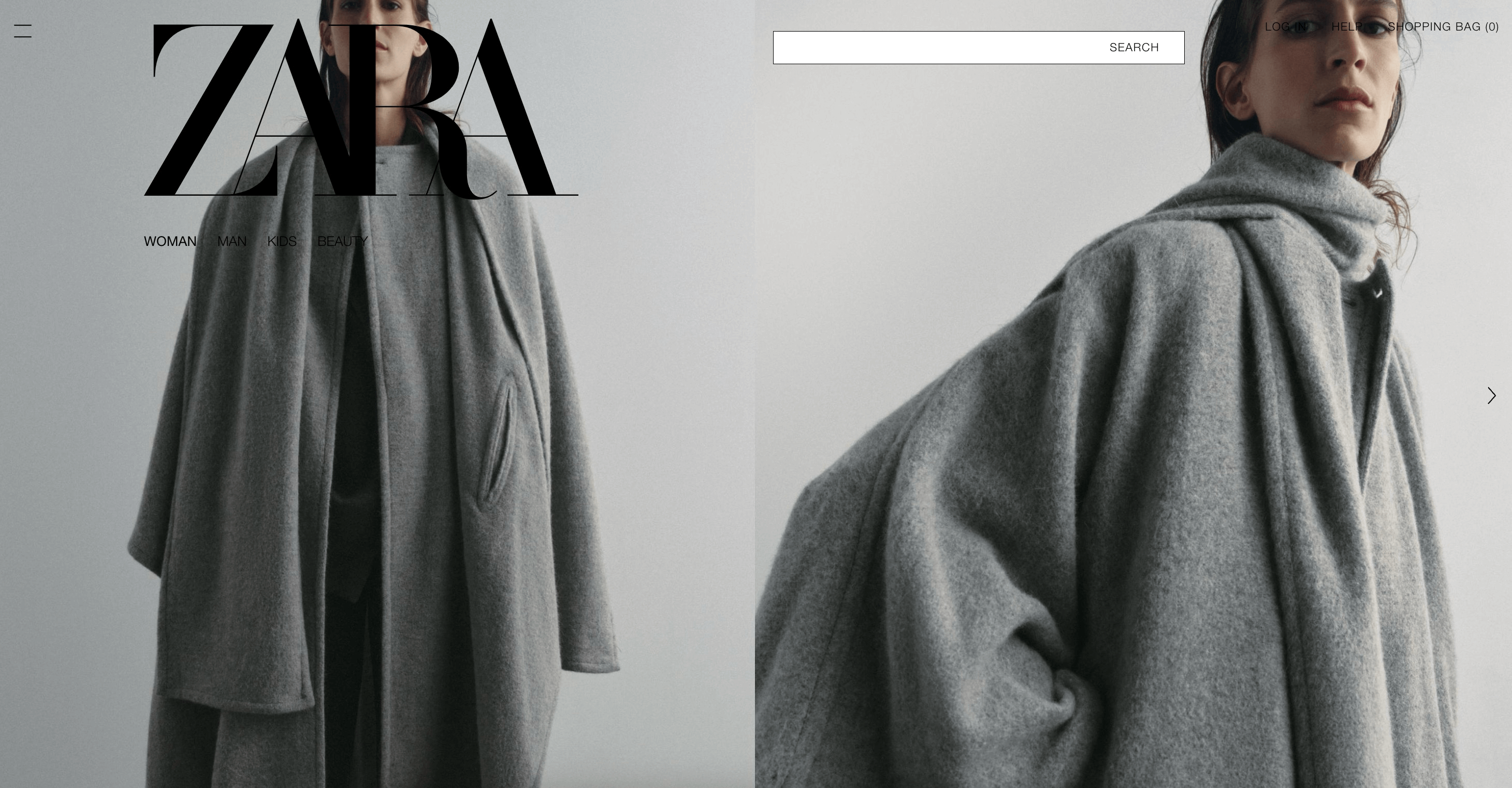 Zara website without customer experience optimization. 