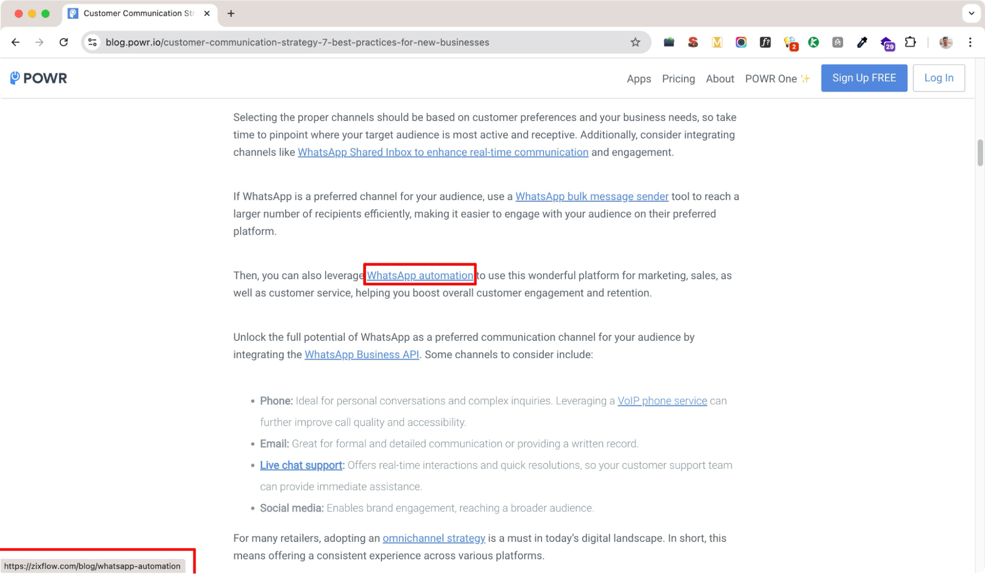 Zixflow link building example for WhatsApp automation anchor text - SaaS marketing SEO.