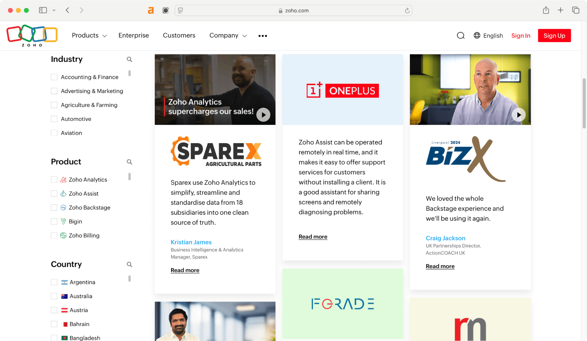 Zoho - B2B SaaS marketing funnel.