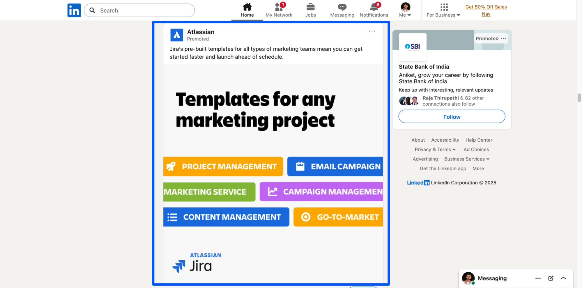 Atlassian LinkedIn ad showcasing B2B performance marketing.