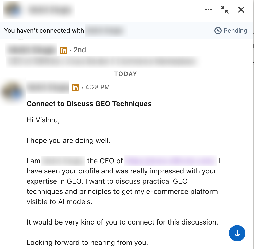An example of inbound leads we get from LinkedIn.