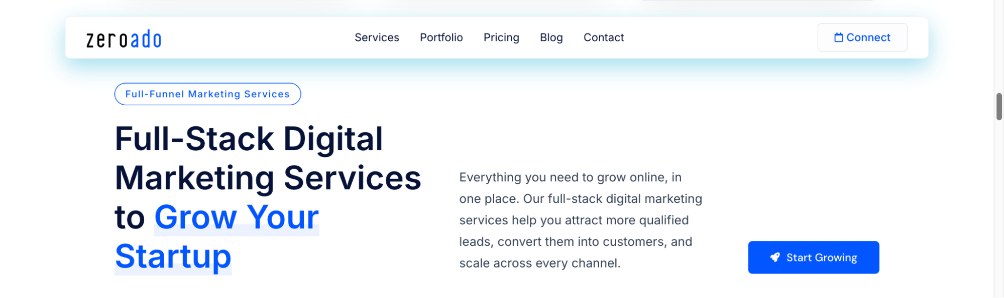 Startup marketing services offered by ZeroAdo.