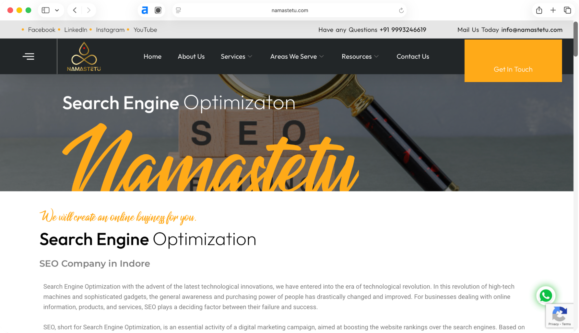 Namastetu Technologies is one of top SEO companies in Indore that helps businesses improve their online visibility and generate more leads.