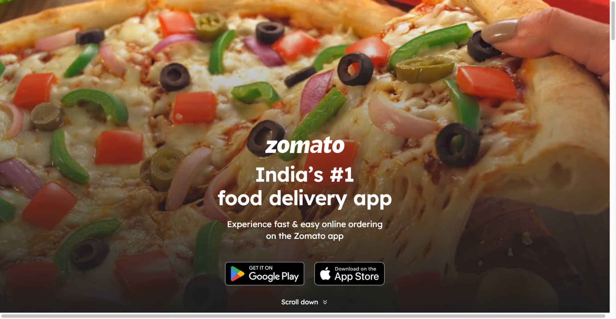 Zomato website representing the Delhi-based food-tech startup.