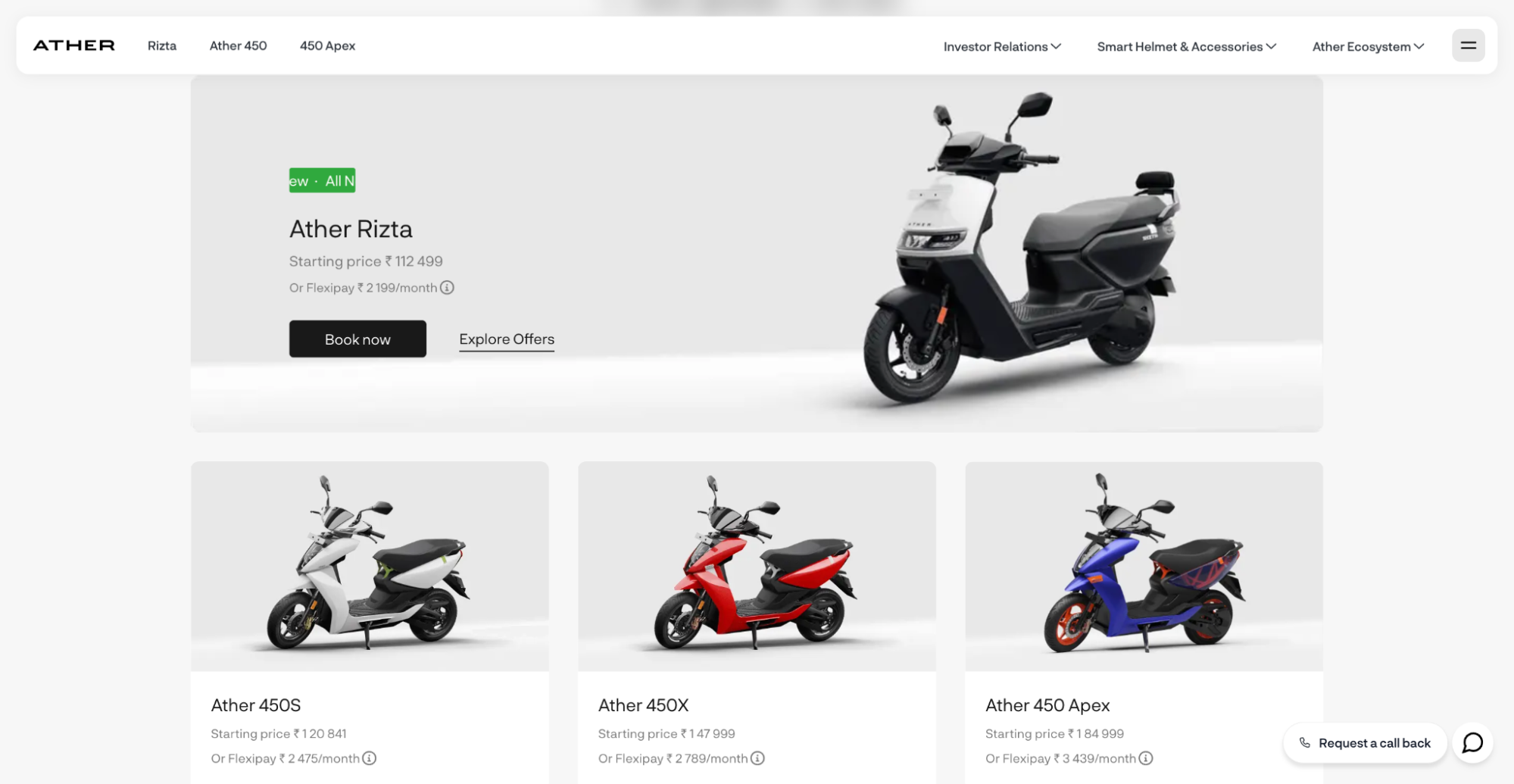 Ather Energy, a Bangalore startup, offers premium electric scooters in the ₹1–1.5 lakh range with advanced smart features and sleek design.