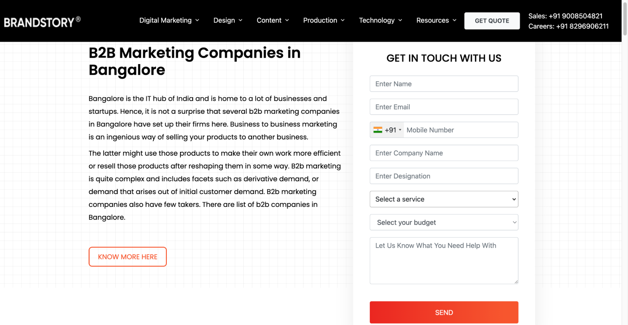 Brandstory Solutions is a B2B digital marketing agency in Bangalore offering branding, website design, SEO, and PPC services.