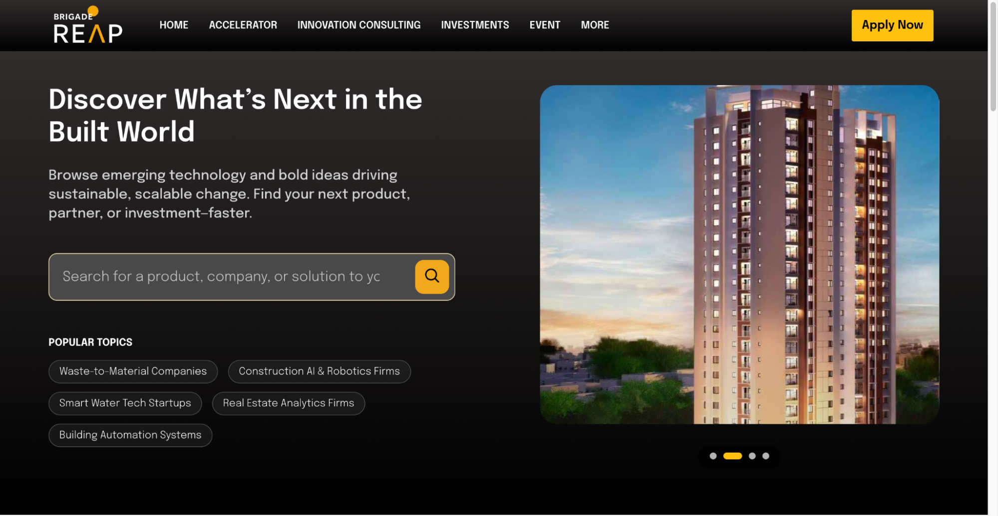 Brigade REAP startup accelerator in Bangalore focused on real estate and proptech.