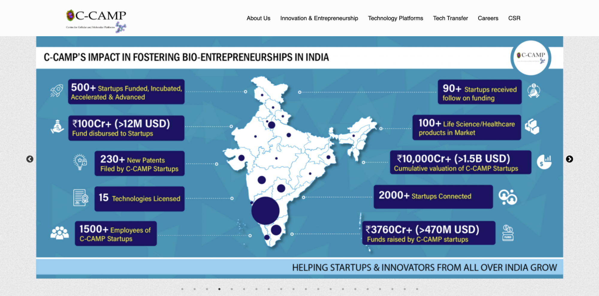 C-CAMP Bangalore bio startup incubator supporting deep science and biotech founders.