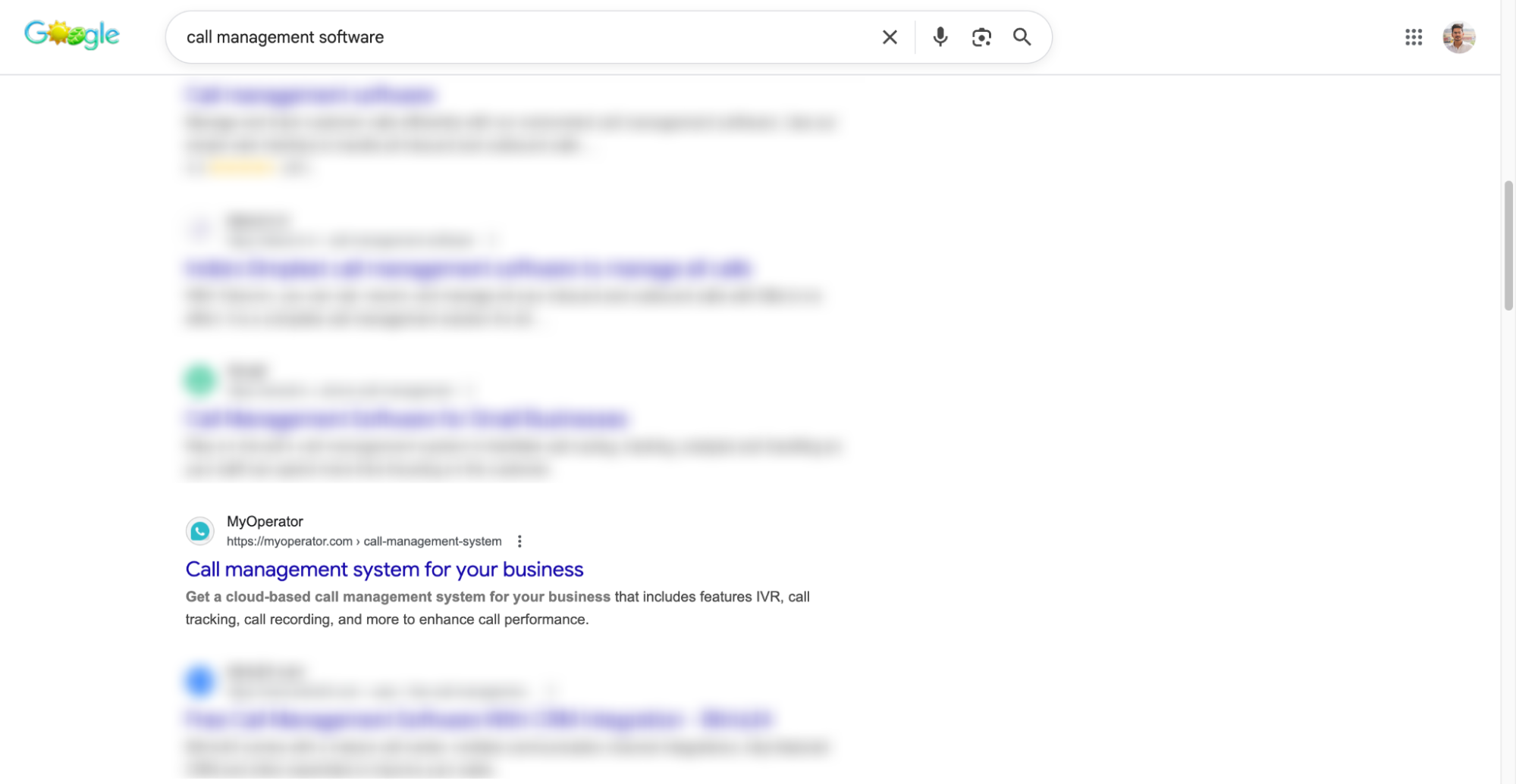 SEO results for MyOperator showing higher rankings for call management software and a 4X increase in organic traffic.