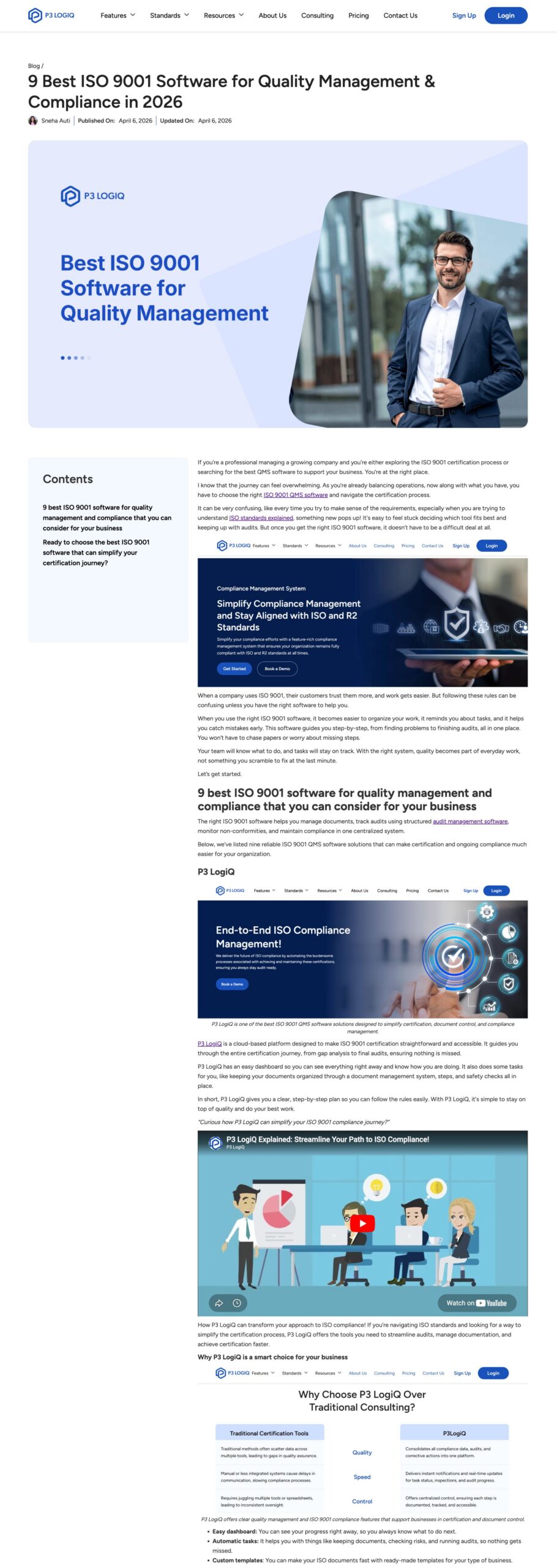 Best ISO 9001 Software - SEO blog for P3 LogiQ, US-based B2B SaaS for ISO compliance management
