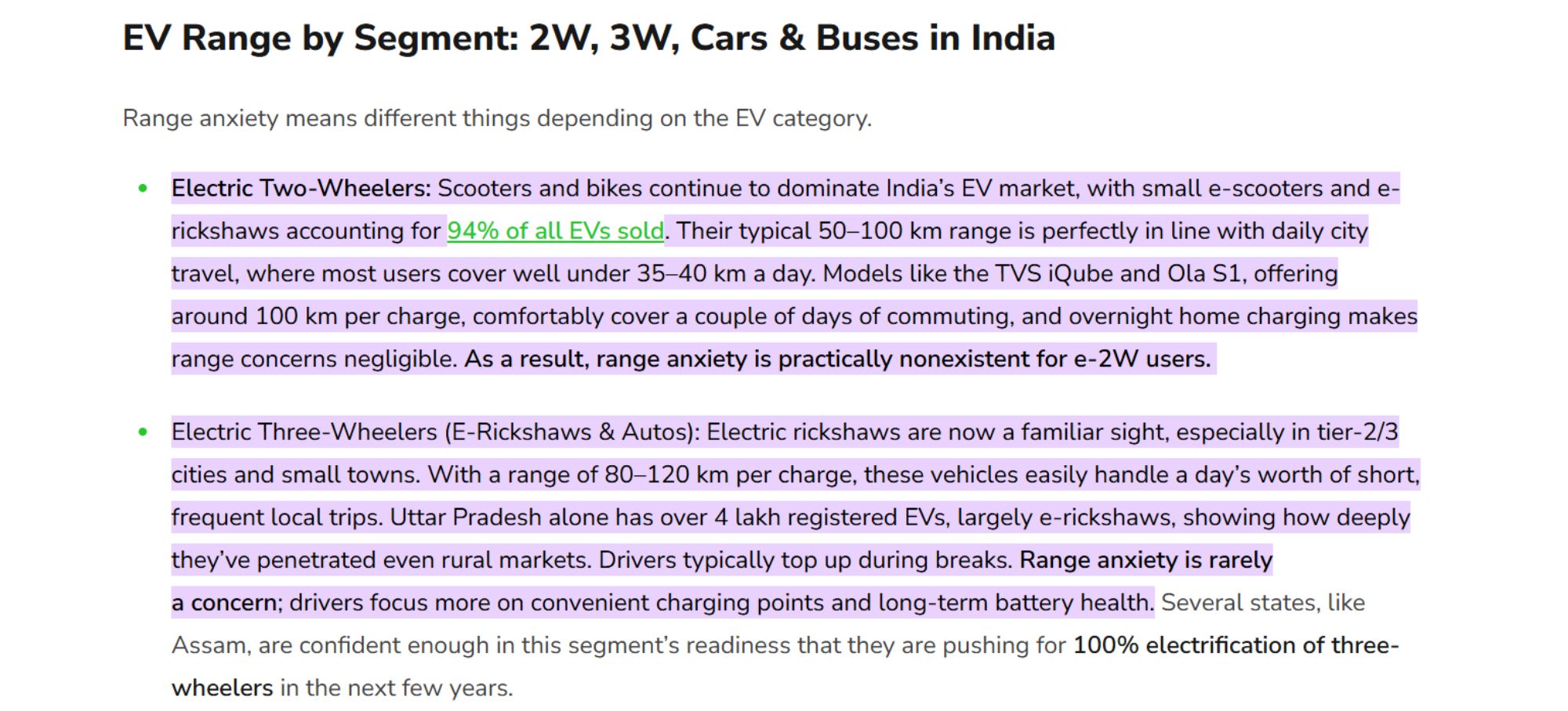ev range for car and buses EV Range by Segment: 2W, 3W, Cars & Buses in India.