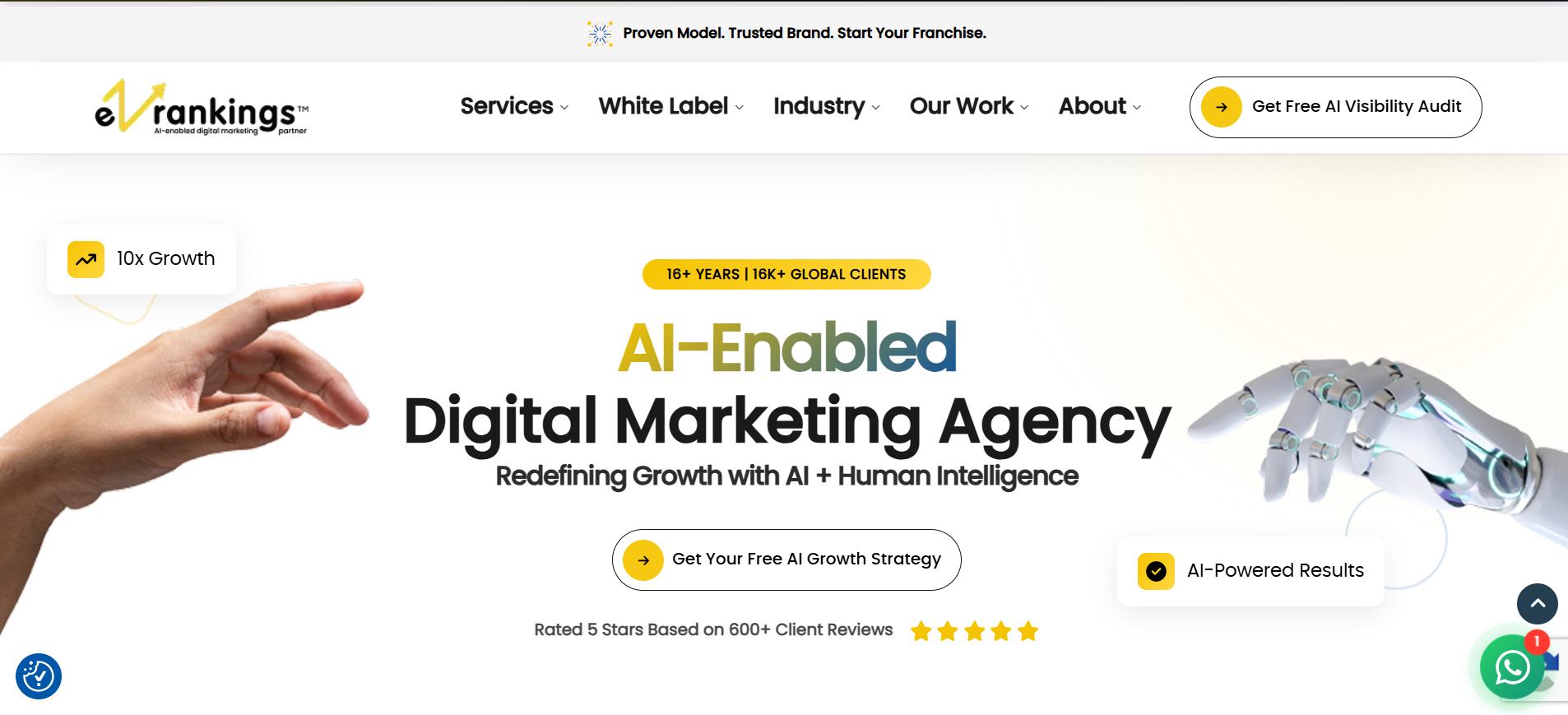 EZ Rankings homepage showing AI SEO and digital marketing services offered by the agency.