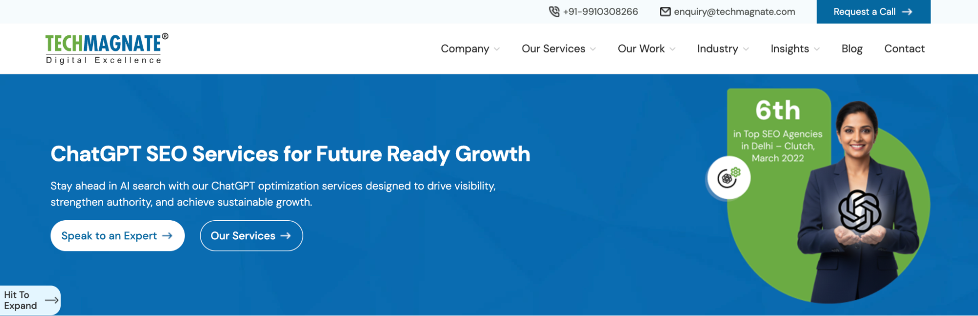 Techmagnate as a ChatGPT presence optimization agency.