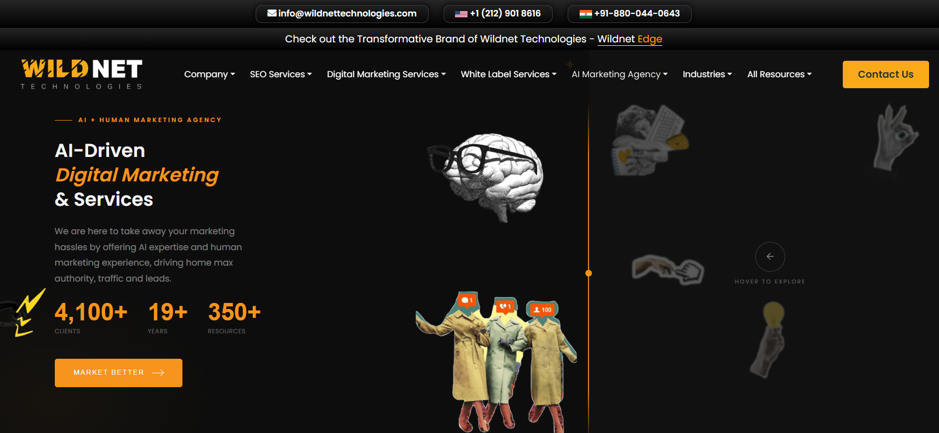 Wildnet Technologies' homepage showing AI SEO, generative search optimization, and digital marketing services.