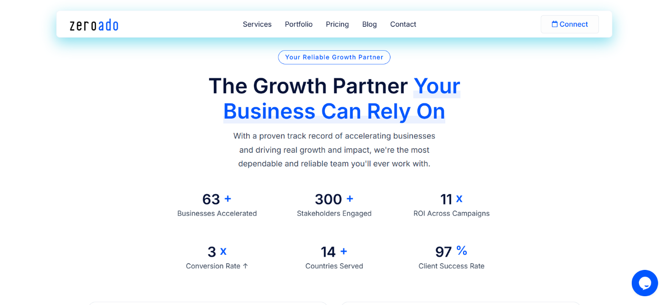 ZeroAdo AI SEO agency CTA section focused on AI search visibility, business growth, and AI search engine rankings.