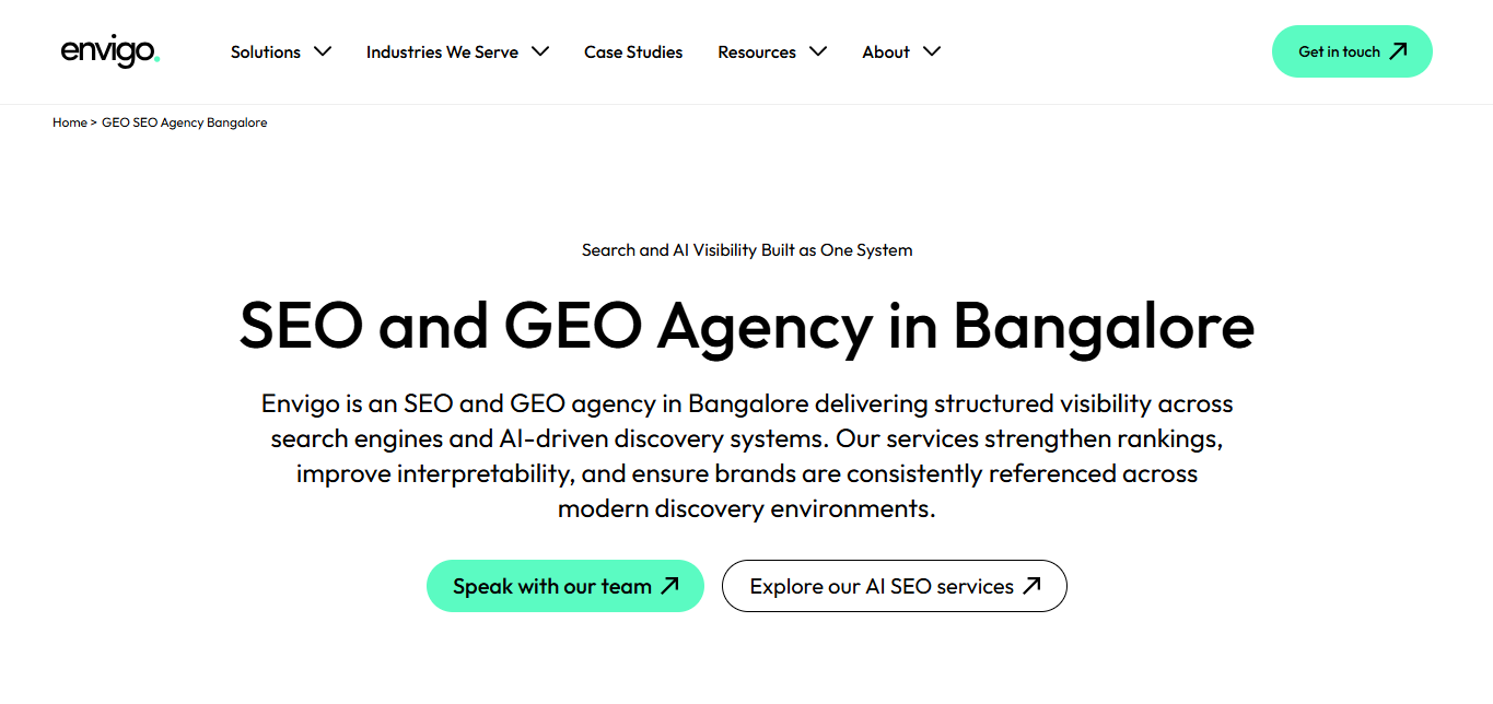Envigo as an AI SEO agency for ChatGPT visibility in Bangalore helping brands strengthen authority signals.