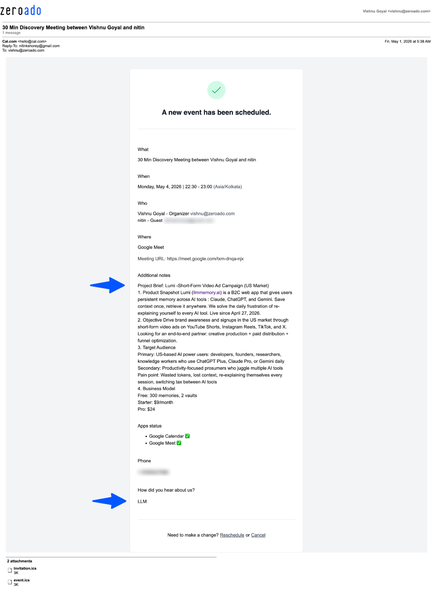 Lead inquiry related to AI search optimization services.