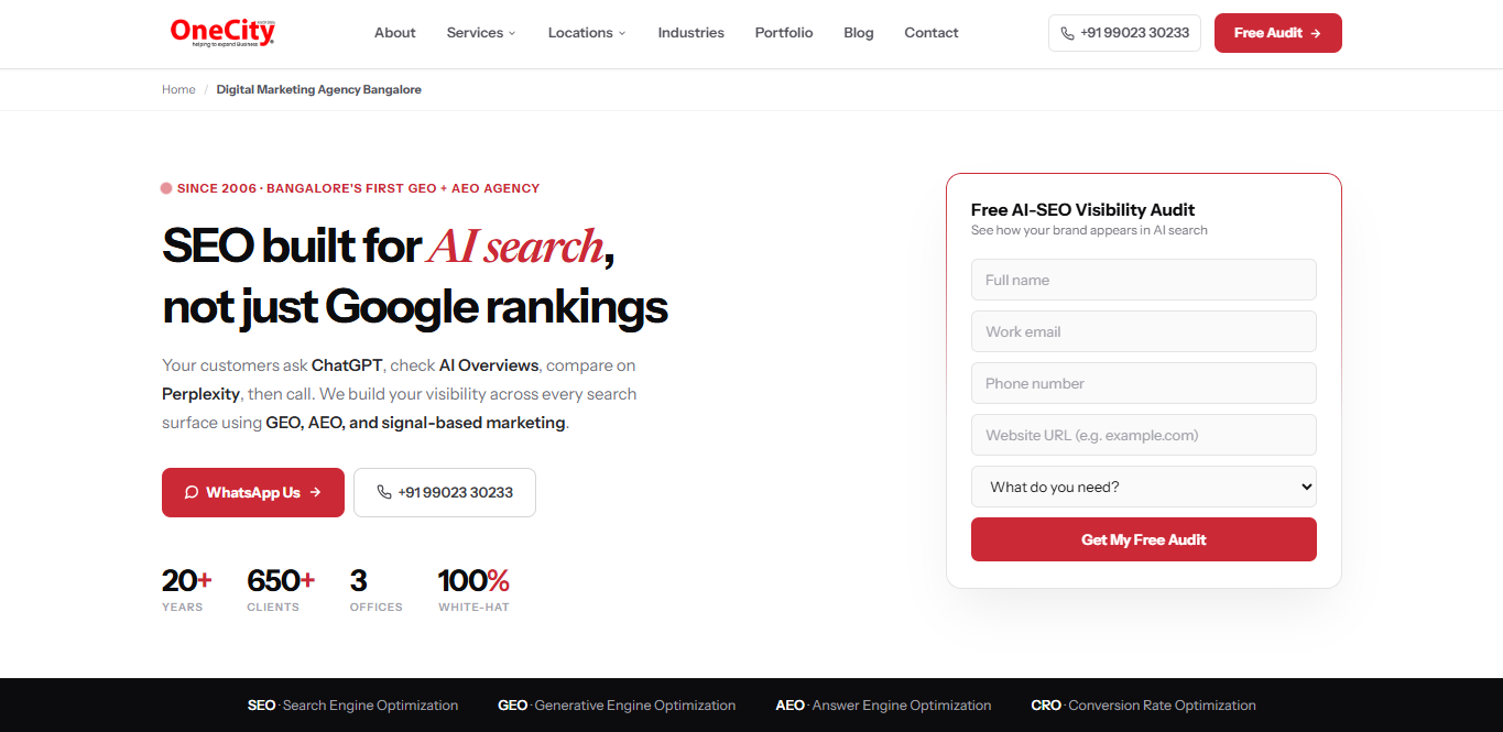 OneCity as a ChatGPT visibility agency in Bangalore helping brands appear in AI-generated answers.