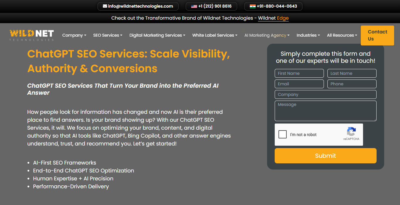 Wildnet is among the best ChatGPT powered SEO agencies in Bangalore for enterprise AI search optimization.
