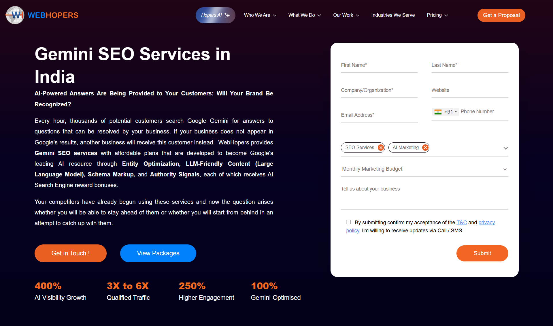 Webhopers featured among the best agencies for Gemini presence and AI search visibility for enterprise and large-scale brands.