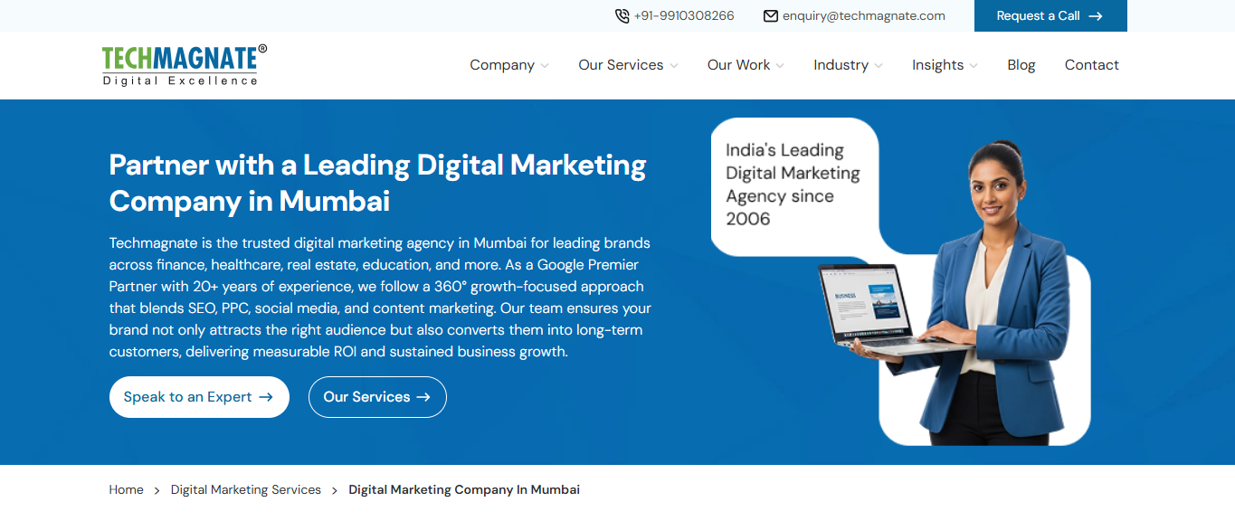 Techmagnate helps businesses in Mumbai generate leads through SEO, PPC, content marketing, digital PR, and performance marketing.