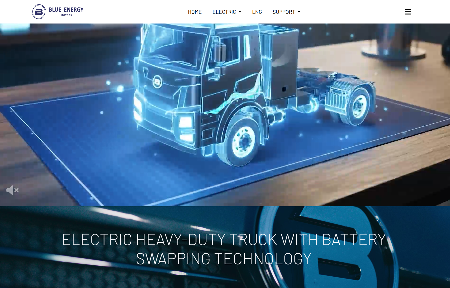 Blue Energy Motors electric heavy-duty truck featuring battery swapping technology.
