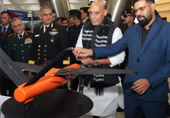 Aethrone Aerospace showcases its indigenous drone technology at Swavlamban 2025.