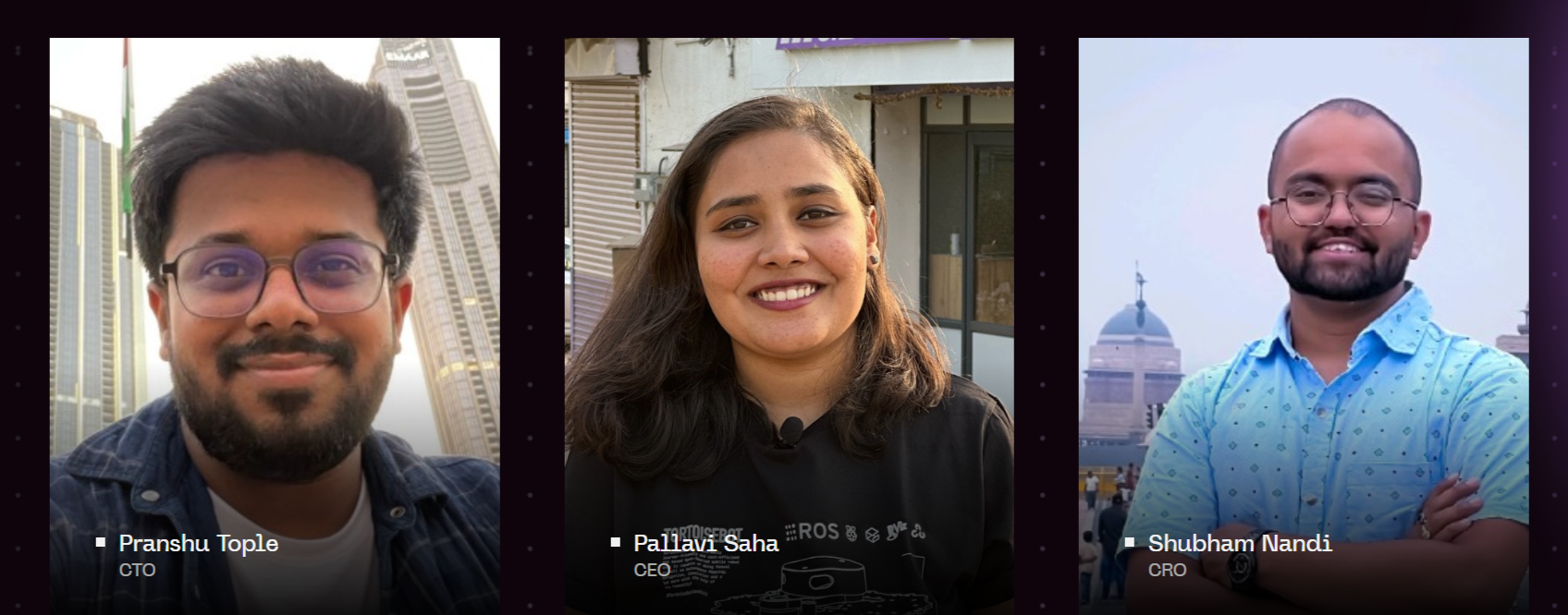 Pallavi Saha, Pranshu Tople, and Shubham Nandi, founders of RigBetel Labs in Pune. 
